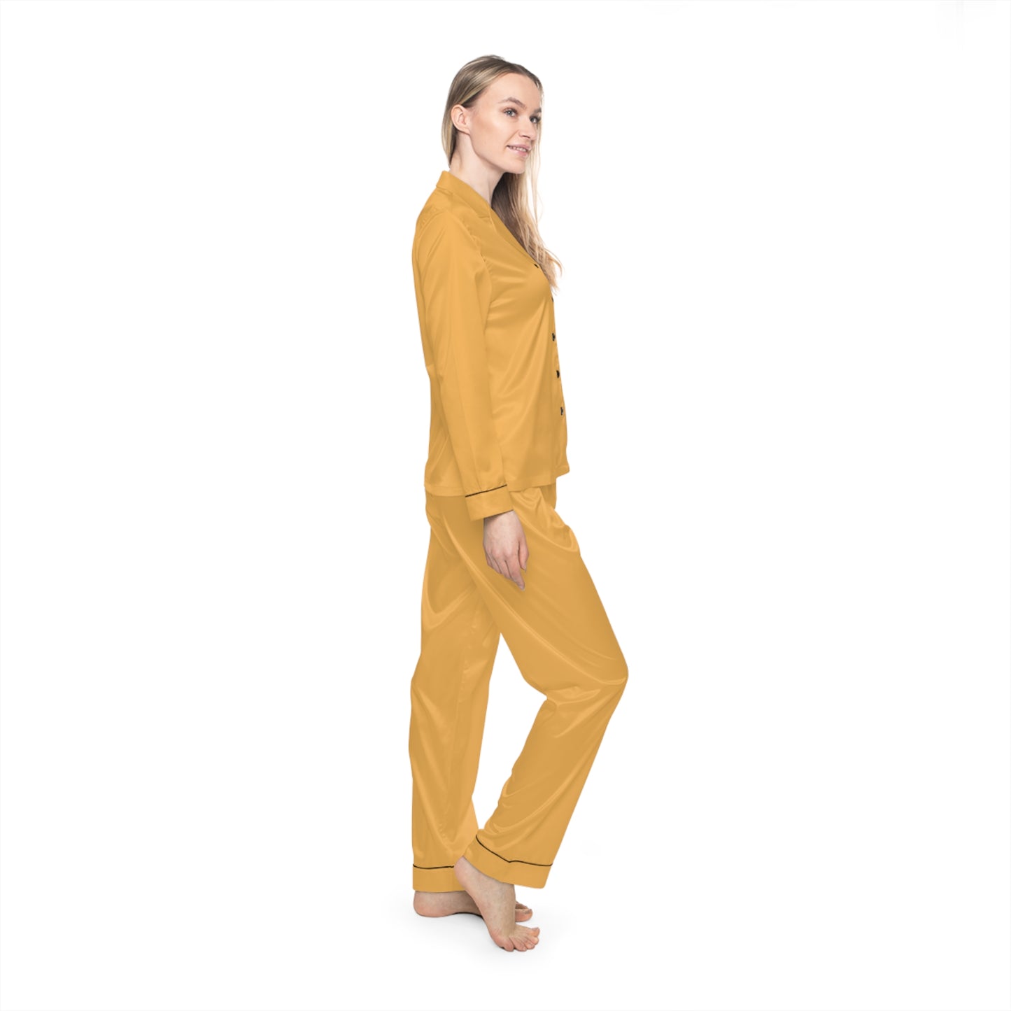 Womens Mustard Satin Pajama Set