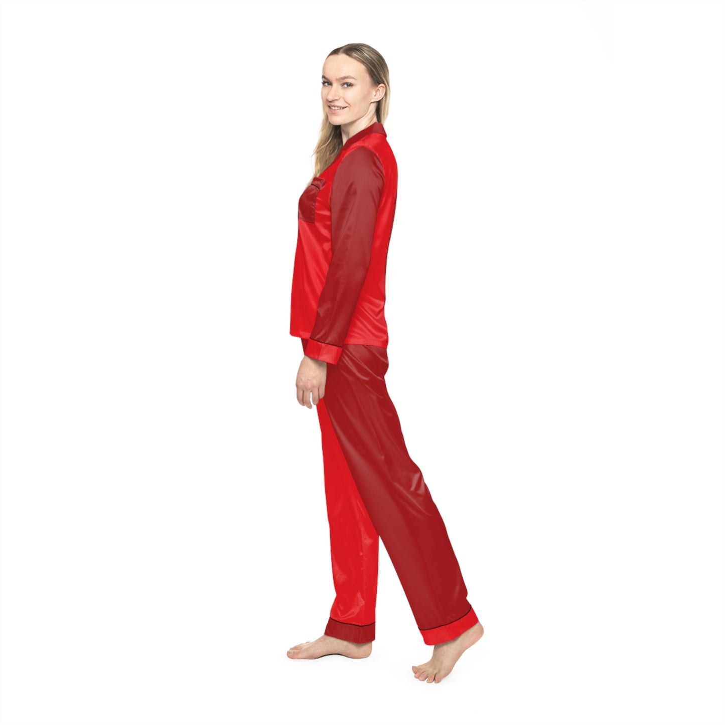 Womens Red Color-Block Pajama Set