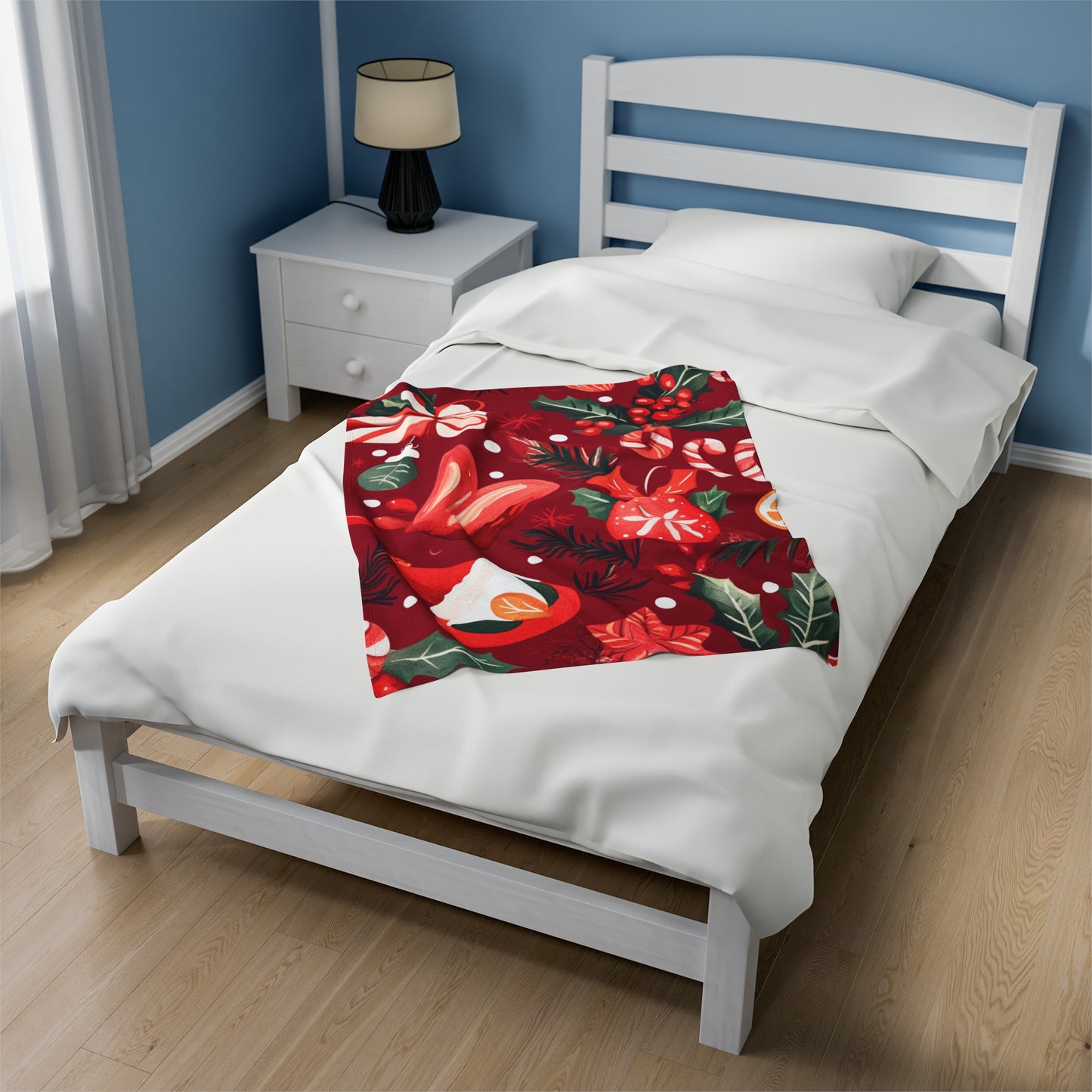 Crimson Holly Velveteen Plush Blanket