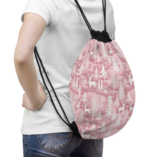 Pink Winter Wonderland Drawstring Bag