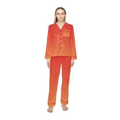 Womens Orange Ombre Satin Pajama Set