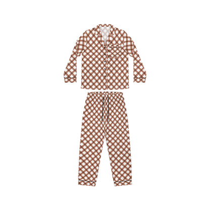 Womens Brown Grid Delight Satin Pajamas