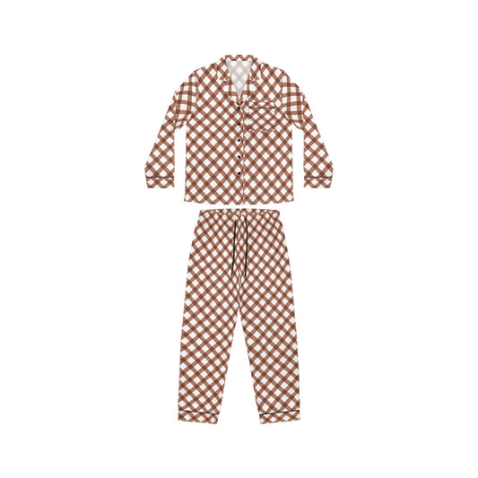 Womens Brown Grid Delight Satin Pajamas