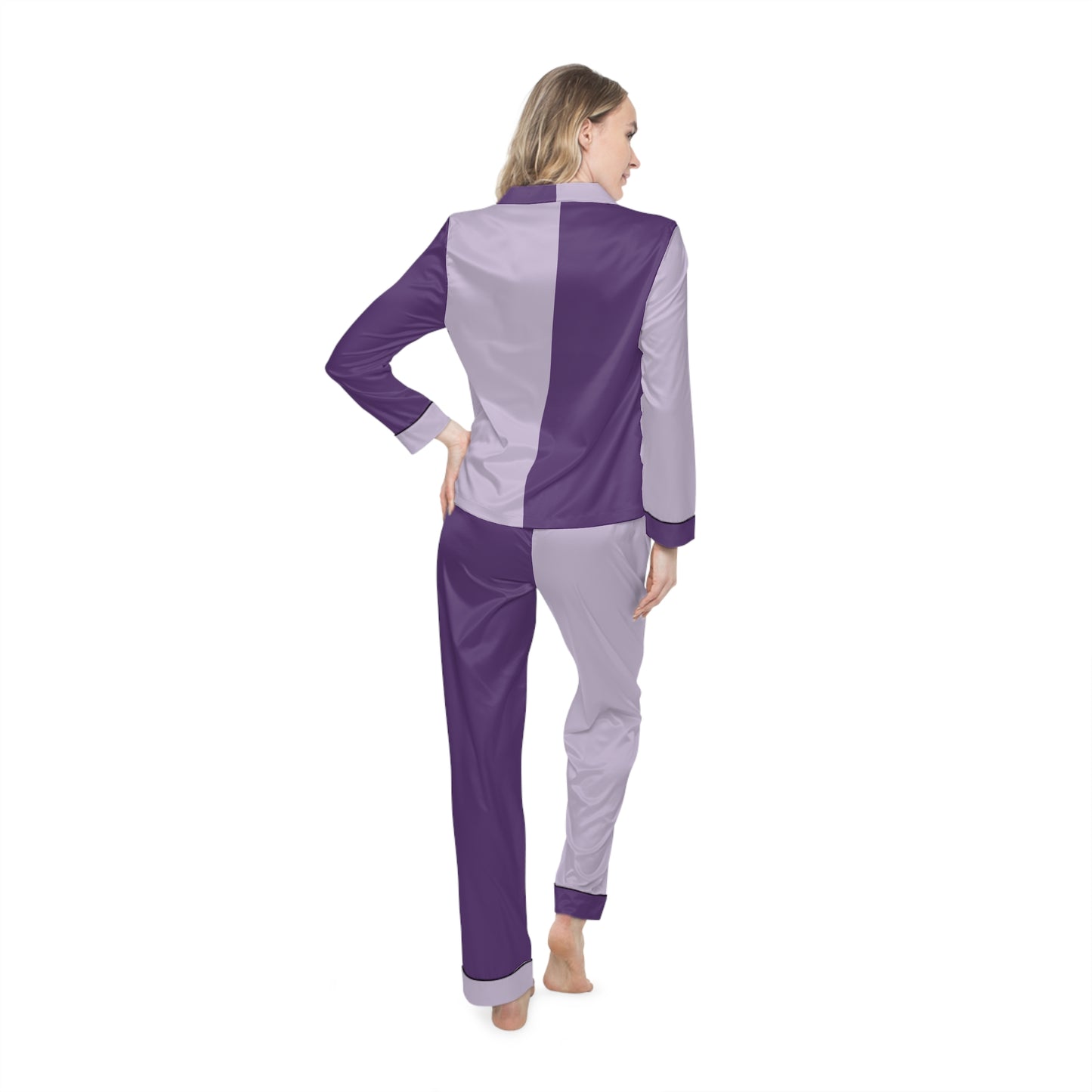 Womens Purple Color-Block Pajama Set