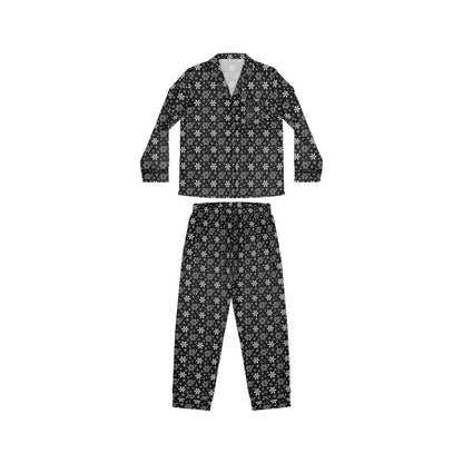 Womens Black Snowflakes Satin Pajamas