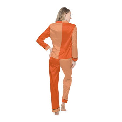 Womens Orange Color-Block Pajama Set